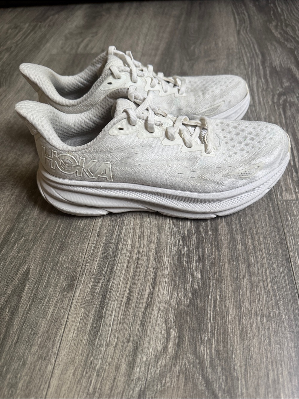 Hoka Clifton 9 Women's White Athletic Running Shoes - All-White Design